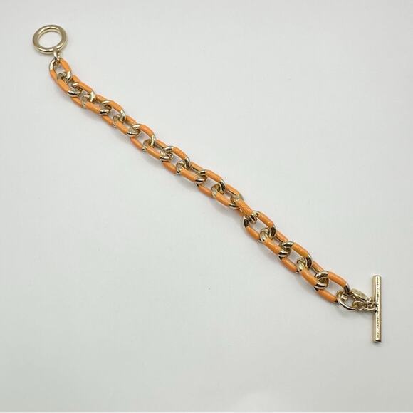 J Crew Enamel Link Bracelet Gold Tone Sweet Marigold Orange Preppy Classic - Picture 6 of 8